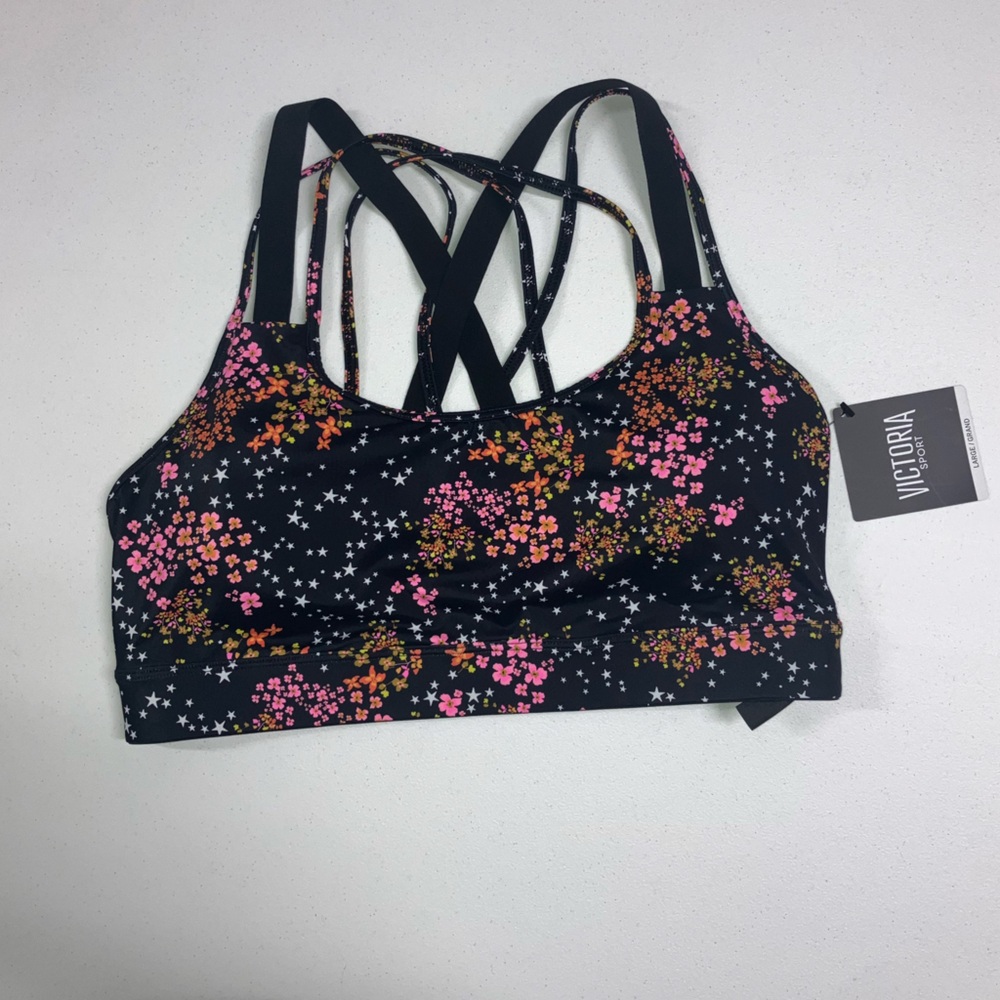L | Victoria's Secret Black Floral Sports Bra